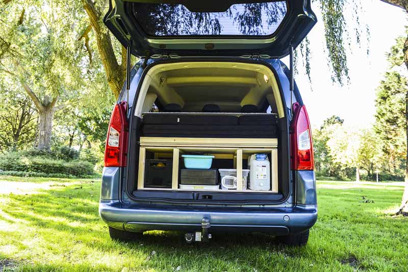 The camper van conversion module folds into the boot of your car when not in use.